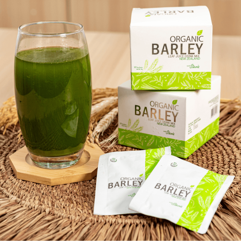jc organic barley juice with glass and sachet