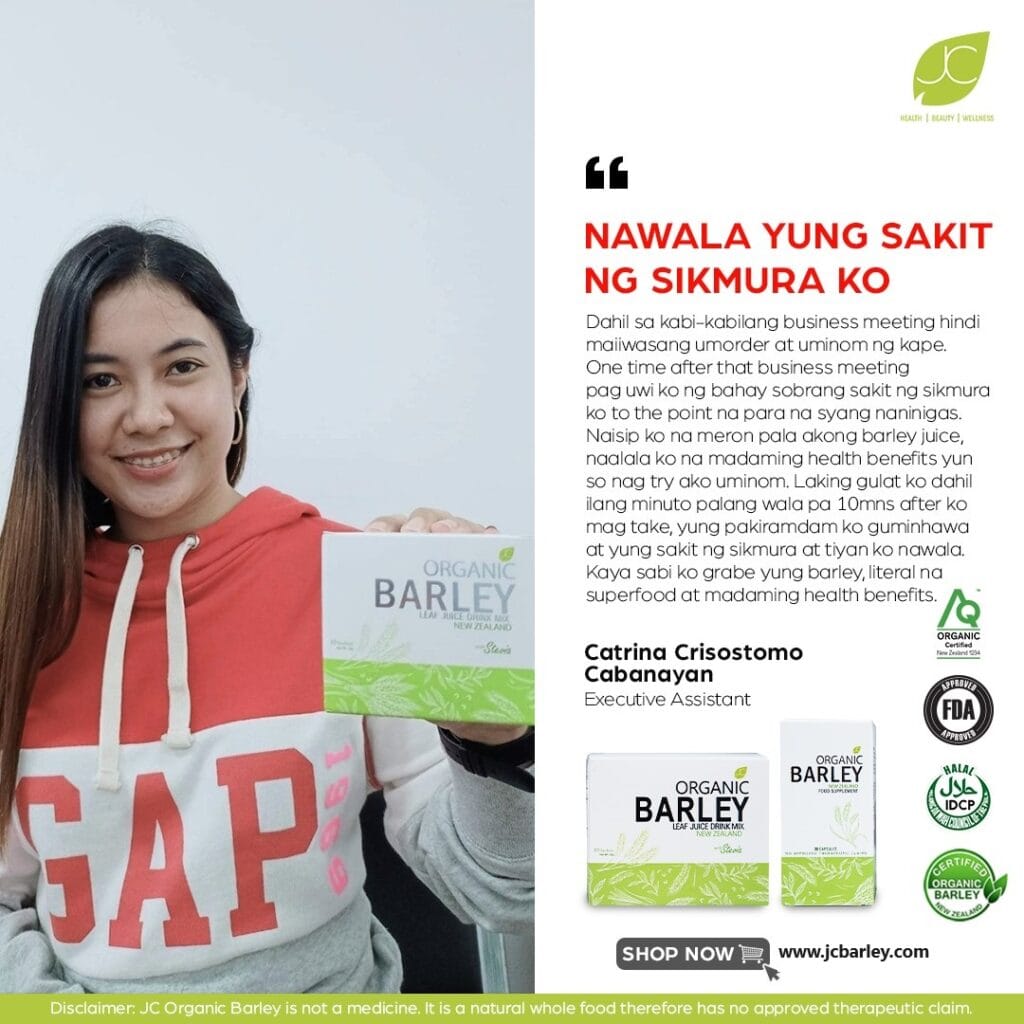 Catrina Cabanayan JC Organic Barley Testimonies
