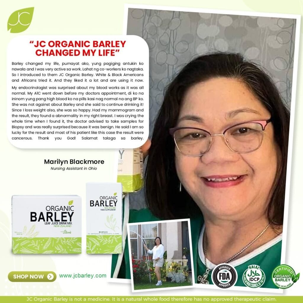 Marilyn Blackmore JC Organic Barley Testimonies